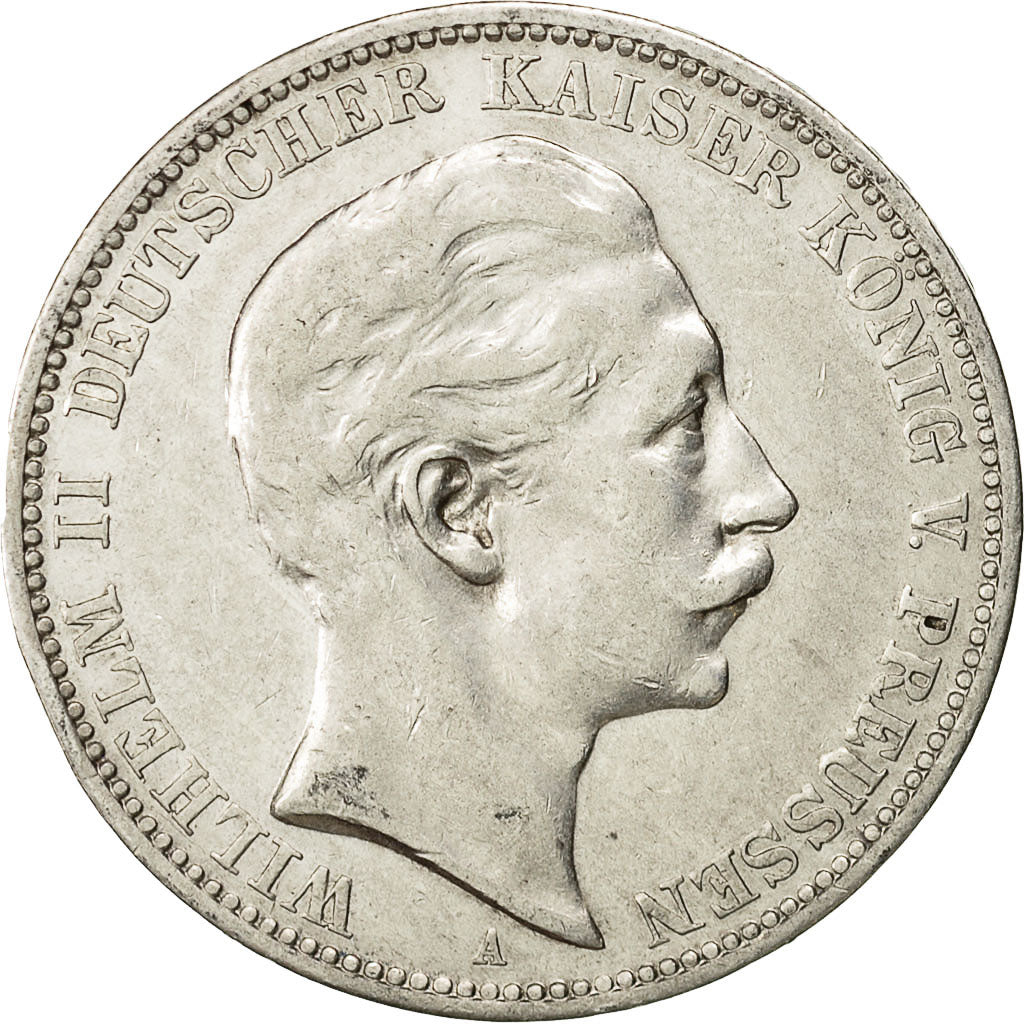 Coin, German States, PRUSSIA, Wilhelm II, 3 Mark, 1909, Berlin, EF(40-45)