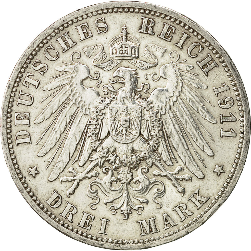 Coin, German States, PRUSSIA, Wilhelm II, 3 Mark, 1911, Berlin, EF(40-45)
