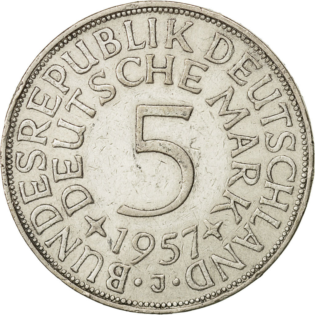 Moneta, GERMANIA - REPUBBLICA FEDERALE, 5 Mark, 1957, Hamburg, BB, Argento