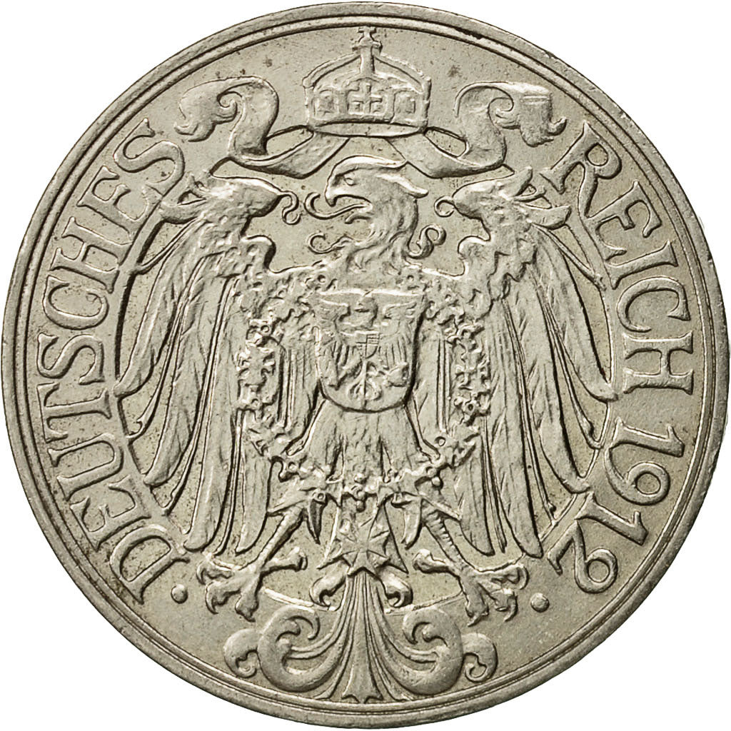 Coin, GERMANY - EMPIRE, Wilhelm II, 25 Pfennig, 1912, Berlin, AU(55-58), Nickel