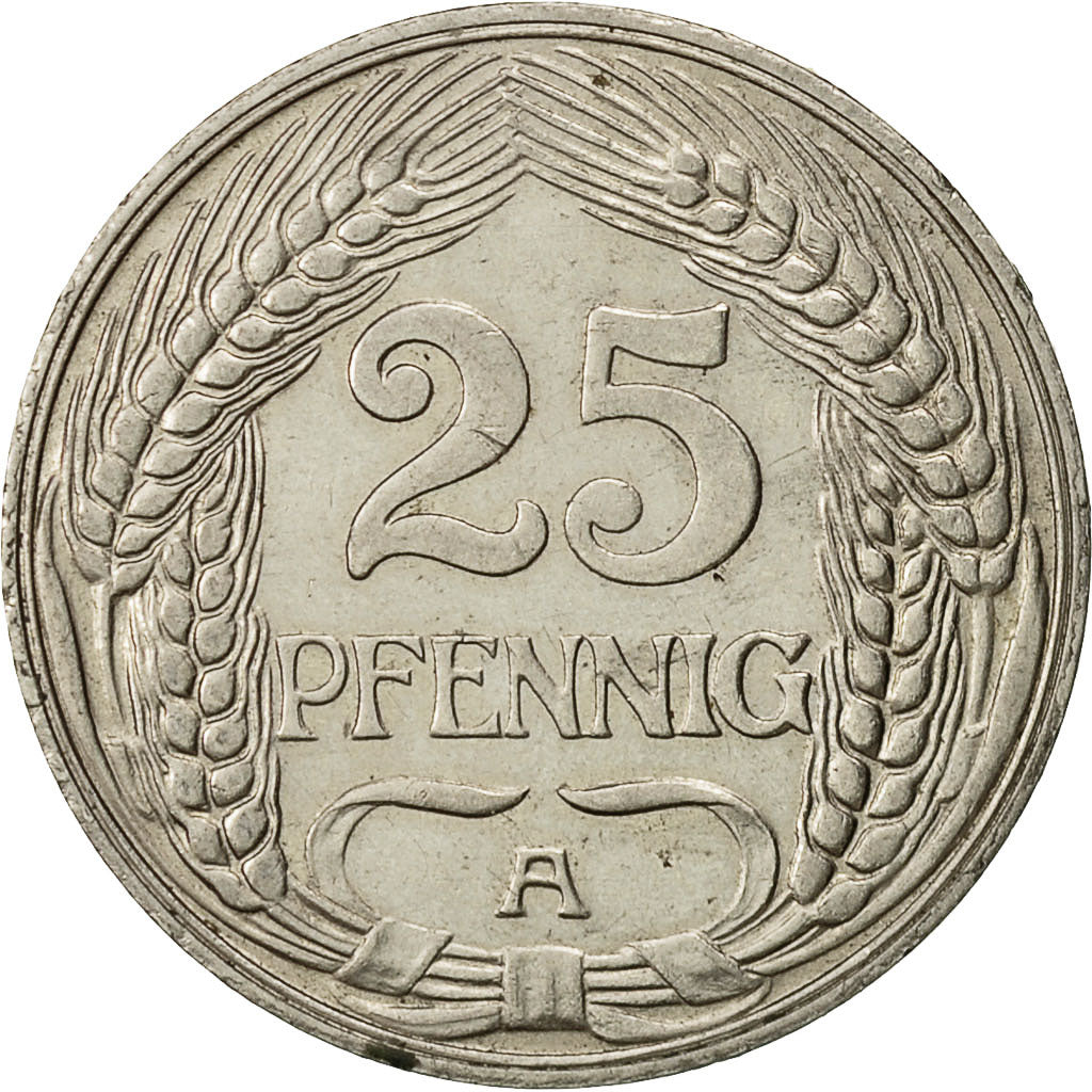 Coin, GERMANY - EMPIRE, Wilhelm II, 25 Pfennig, 1912, Berlin, AU(55-58), Nickel