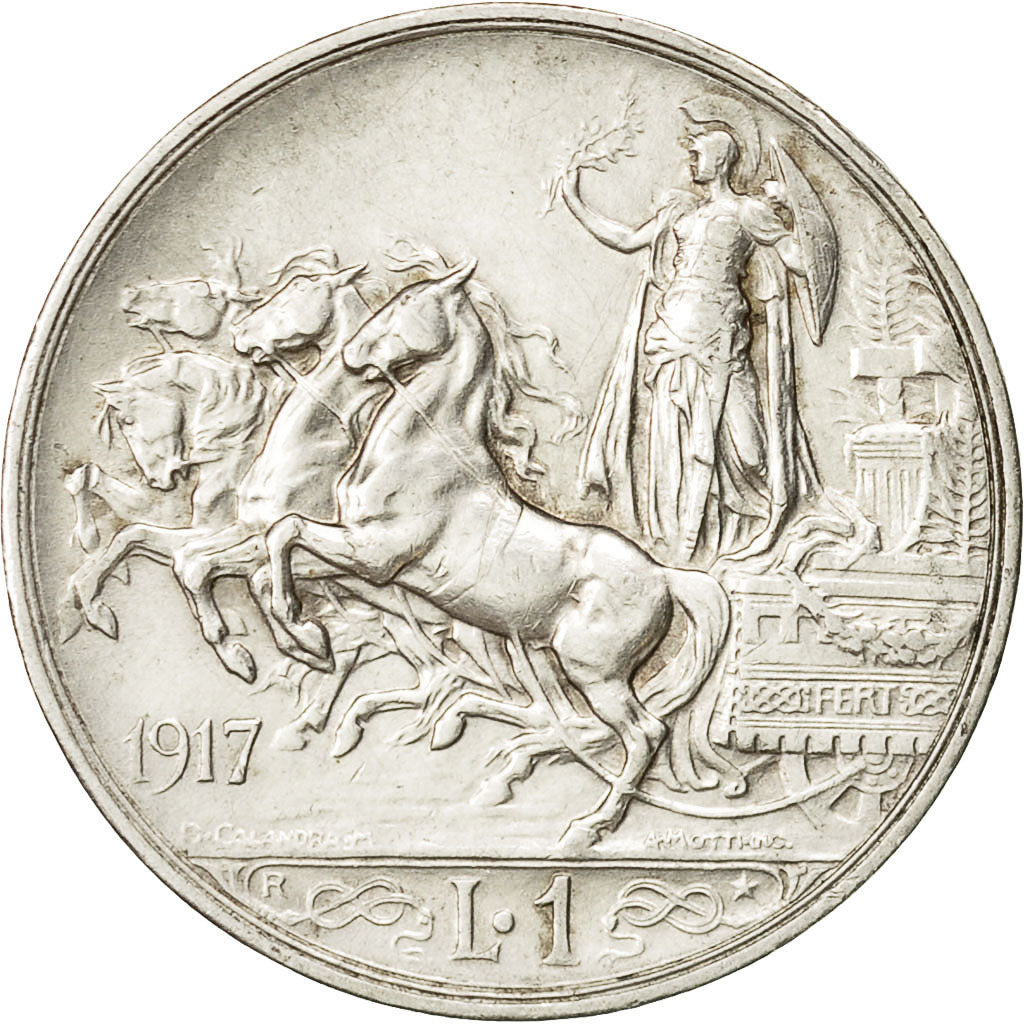 Coin, Italy, Vittorio Emanuele III, Lira, 1917, Rome, EF(40-45), Silver, KM:57