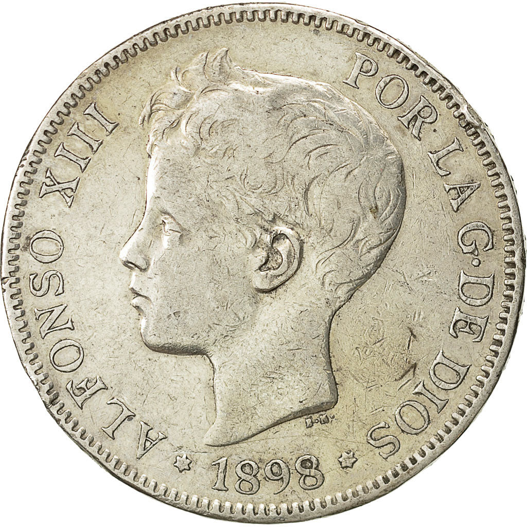 Coin, Spain, Alfonso XIII, 5 Pesetas, 1898, EF(40-45), Silver, KM:707