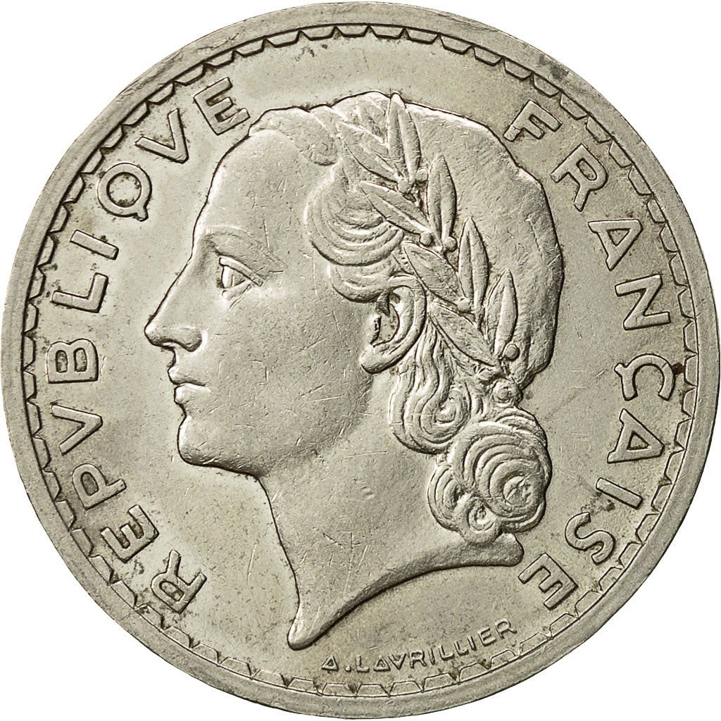 Munten, Frankrijk, Lavrillier, 5 Francs, 1937, Paris, ZF, Nickel, KM:888