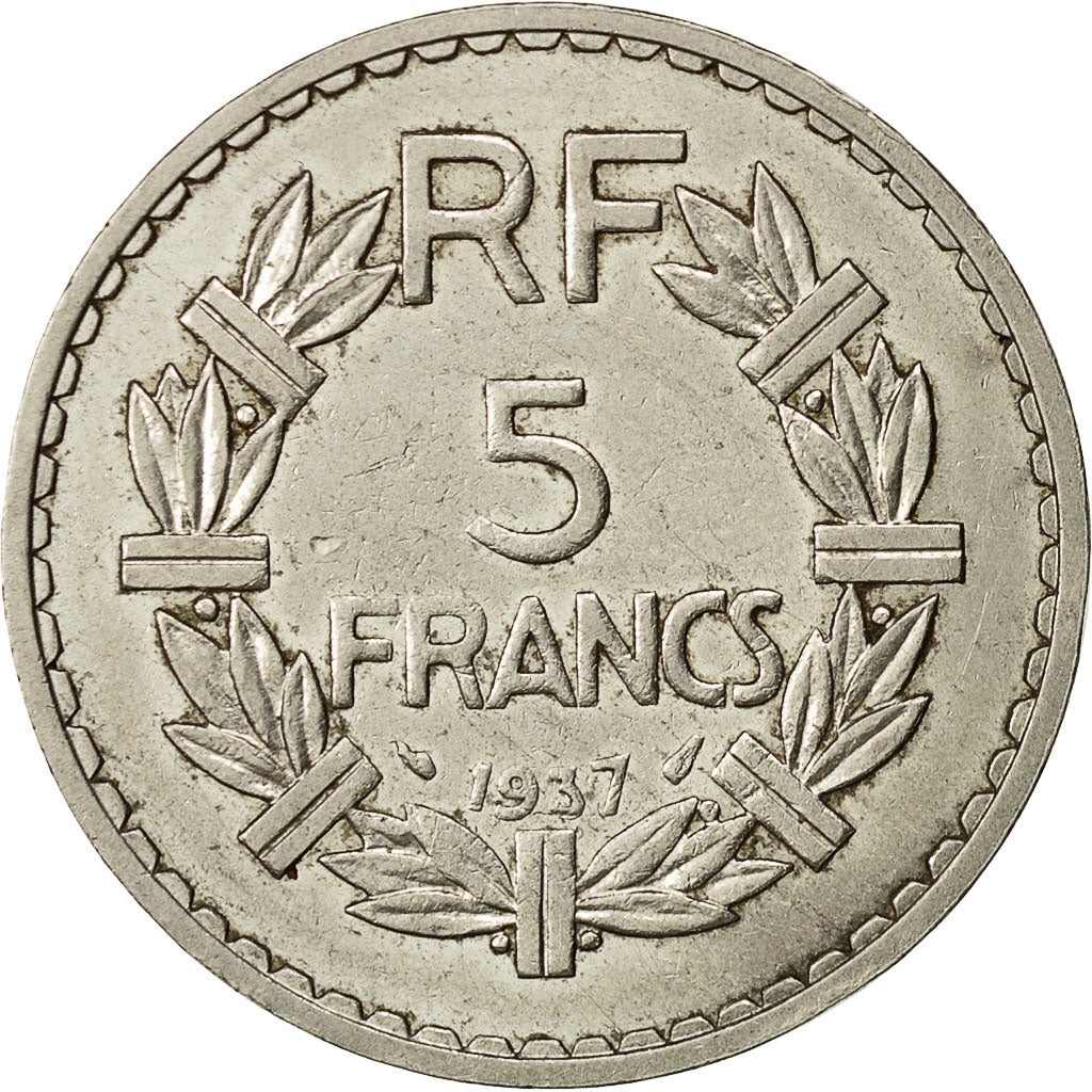 Munten, Frankrijk, Lavrillier, 5 Francs, 1937, Paris, ZF, Nickel, KM:888