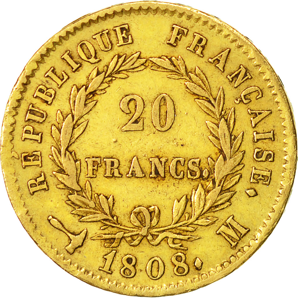 Münze, Frankreich, Napoléon I, 20 Francs, 1808, Toulouse, S+, Gold, KM:687.3
