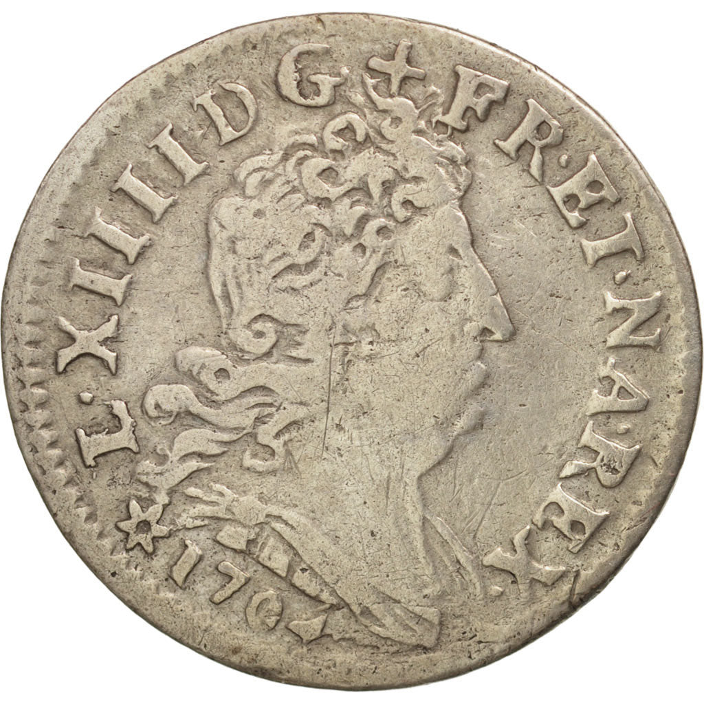 France, Louis XIV, 5 Sols aux insignes, 1704 BB, Strasbourg, Silver, KM:337.4