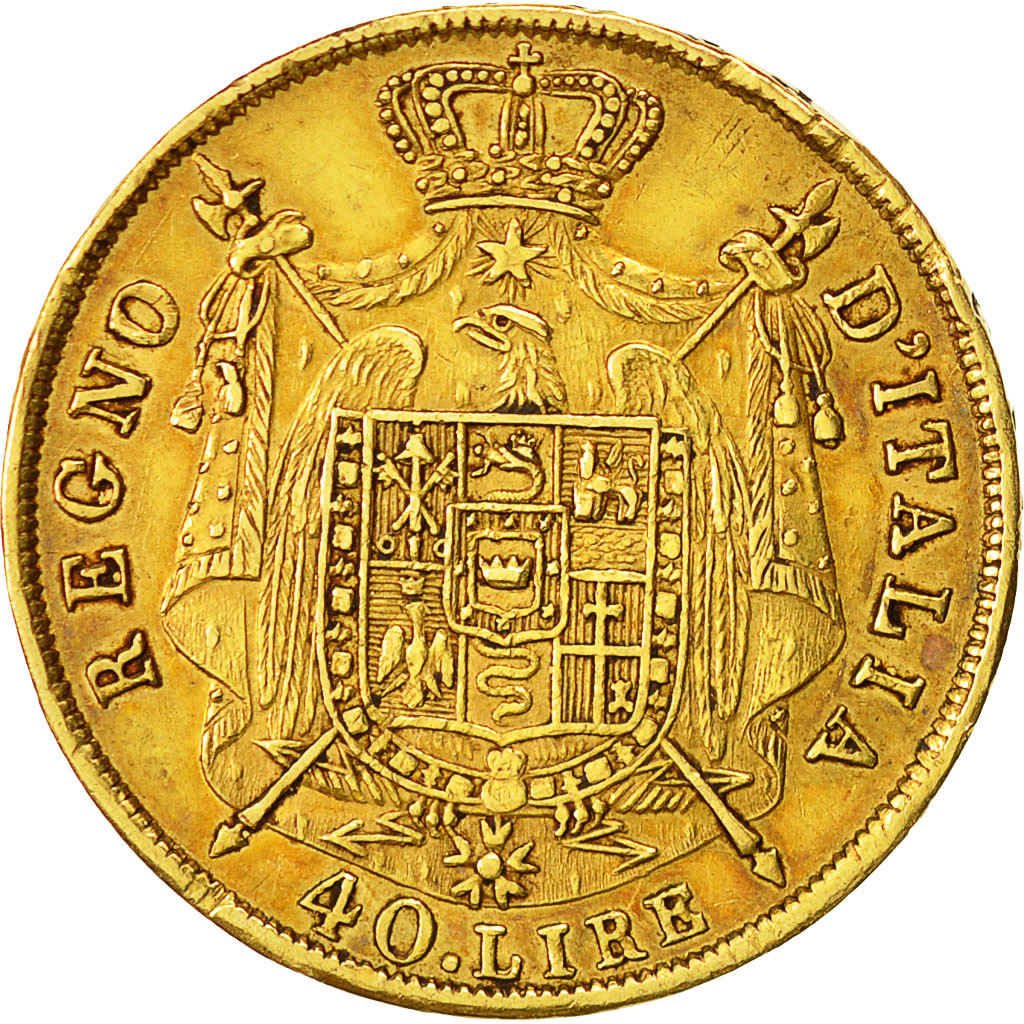Monnaie, États italiens, KINGDOM OF NAPOLEON, Napoleon I, 40 Lire, 1814, Milan