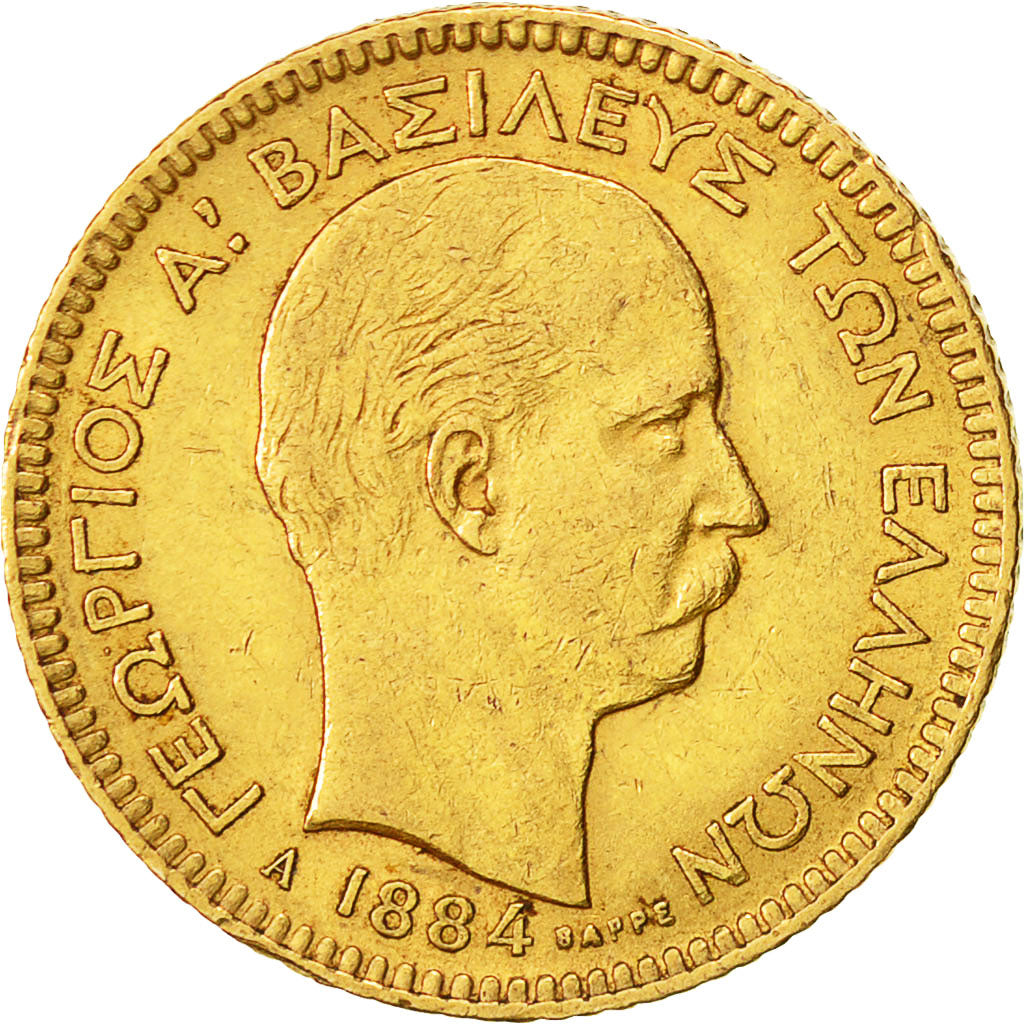 Coin, Greece, George I, 20 Drachmai, 1884, Paris, AU(50-53), Gold, KM:56