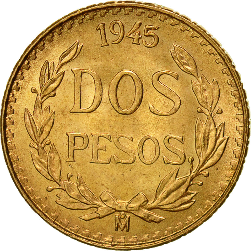 Coin, Mexico, 2 Pesos, 1945, Mexico City, Restrike, MS(60-62), Gold, KM:461