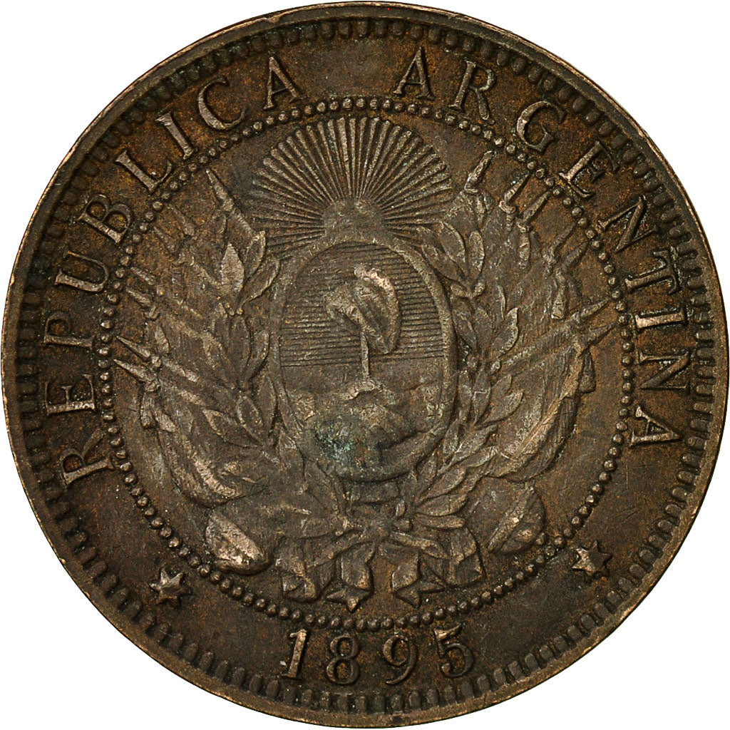 Coin, Argentina, 2 Centavos, 1895, EF(40-45), Bronze, KM:33