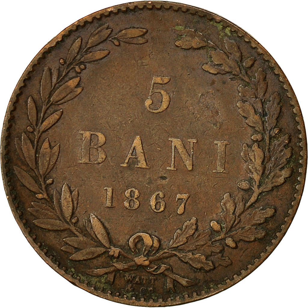 Coin, Romania, Carol I, 5 Bani, 1867, EF(40-45), Copper, KM:3.2