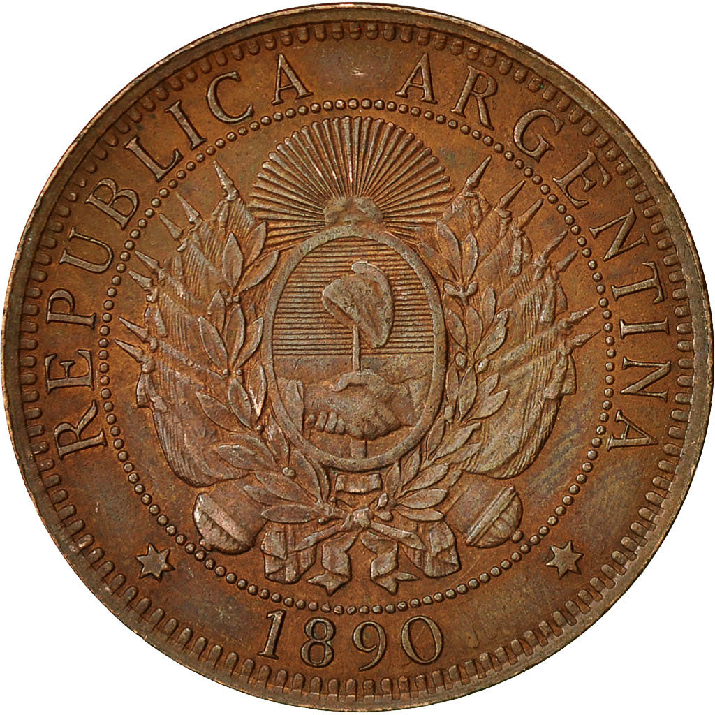 Coin, Argentina, 2 Centavos, 1890, AU(55-58), Bronze, KM:33