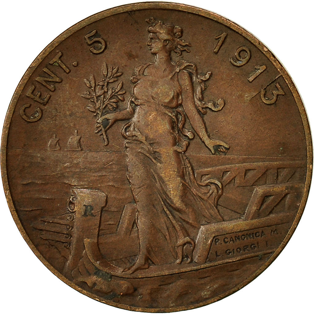 Coin, Italy, Vittorio Emanuele III, 5 Centesimi, 1913, Rome, EF(40-45), Bronze