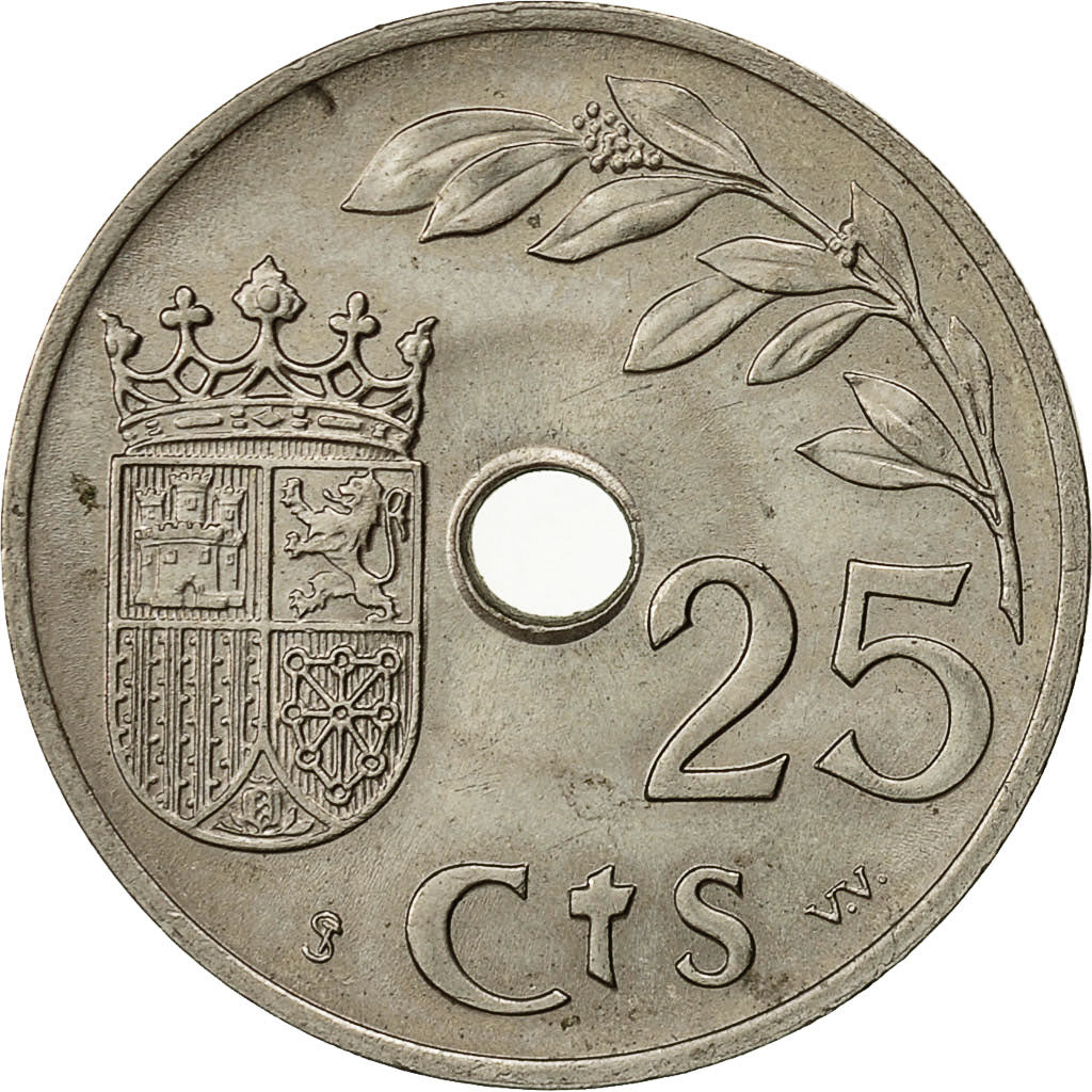 Coin, Spain, 25 Centimos, 1937, Vienna, AU(55-58), Copper-nickel, KM:753