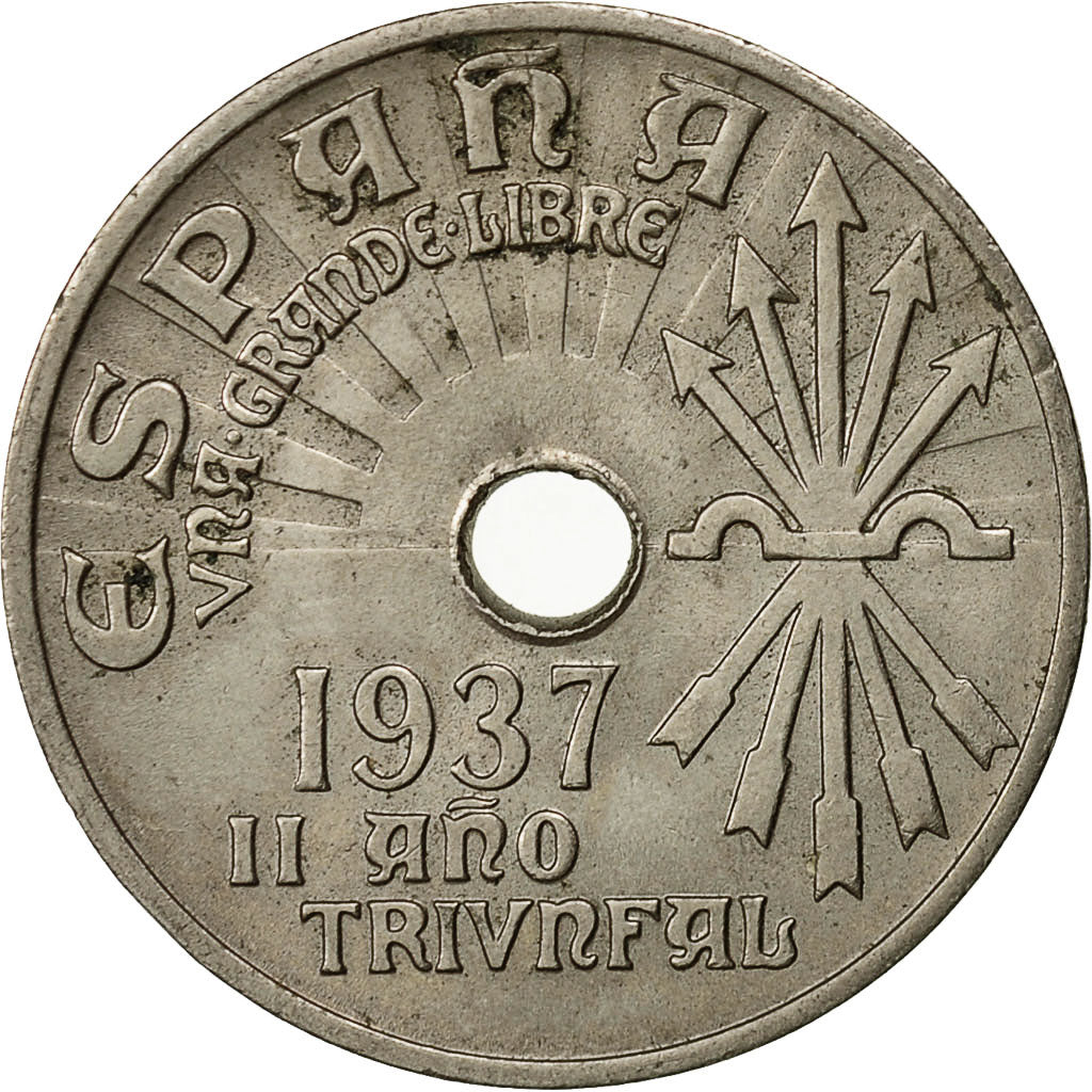 Coin, Spain, 25 Centimos, 1937, Vienna, AU(55-58), Copper-nickel, KM:753