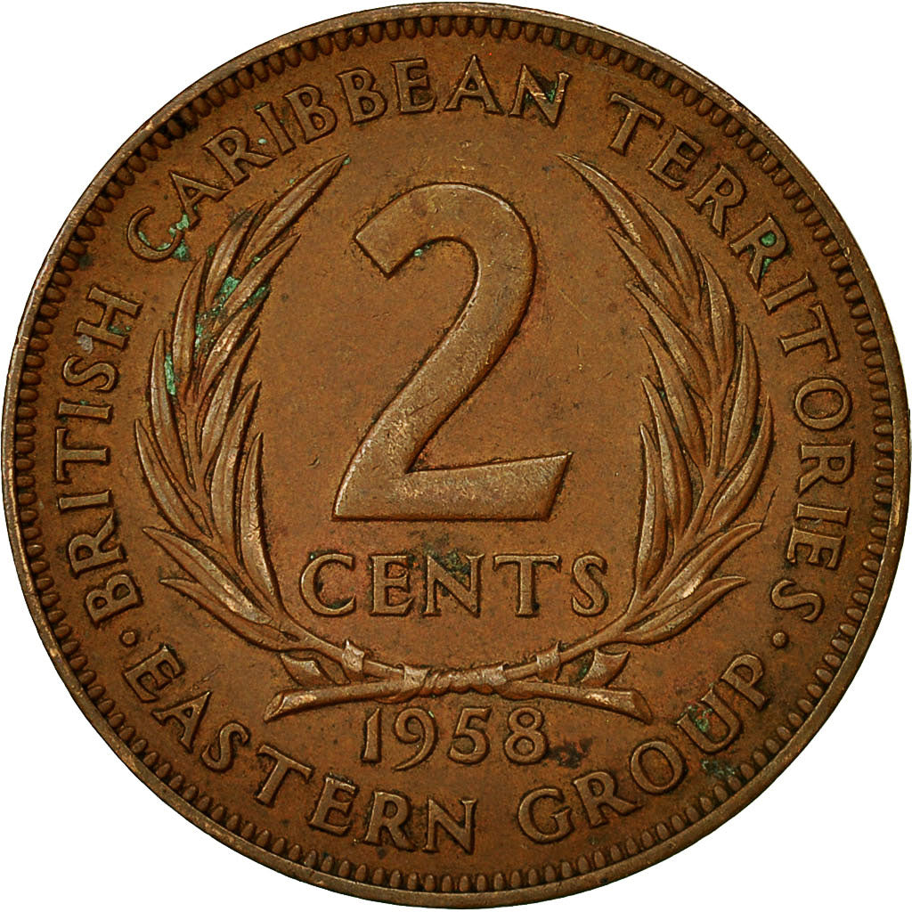 Coin, East Caribbean States, Elizabeth II, 2 Cents, 1958, EF(40-45), Bronze
