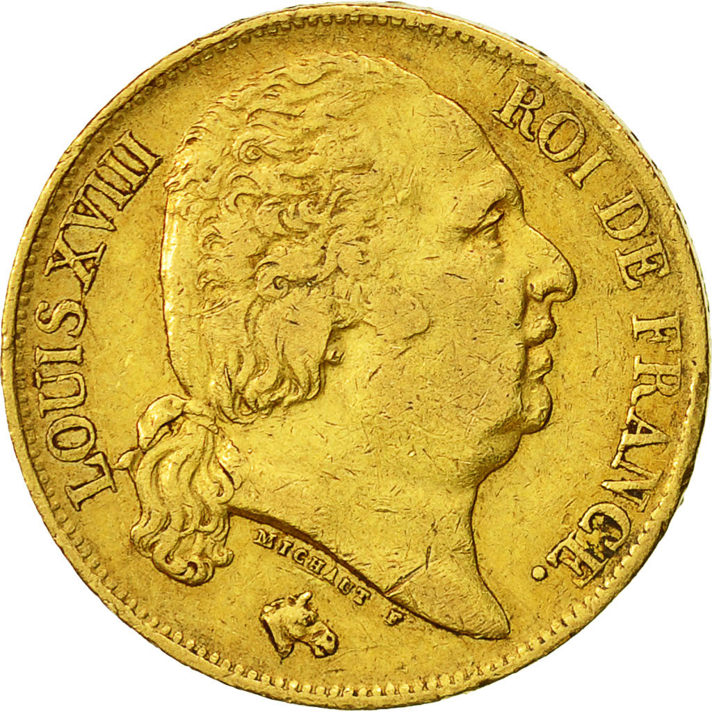 Coin, France, Louis XVIII, Louis XVIII, 20 Francs, 1819, Perpignan, VF(30-35)