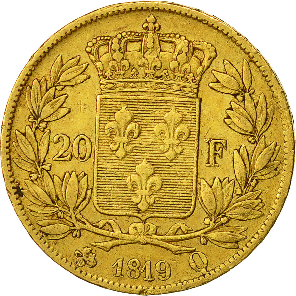 Coin, France, Louis XVIII, Louis XVIII, 20 Francs, 1819, Perpignan, VF(30-35)