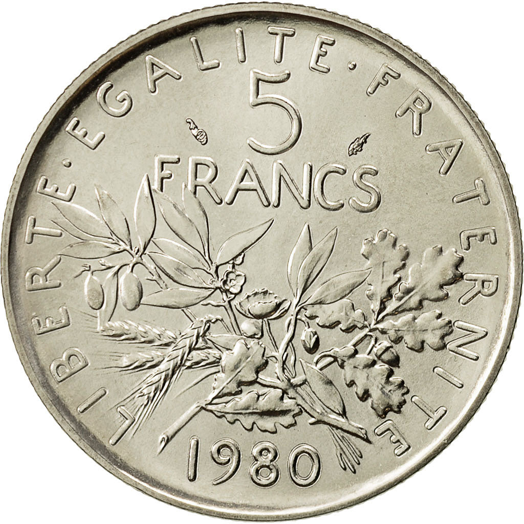 Coin, France, Semeuse, 5 Francs, 1980, Paris, MS(65-70), Nickel Clad