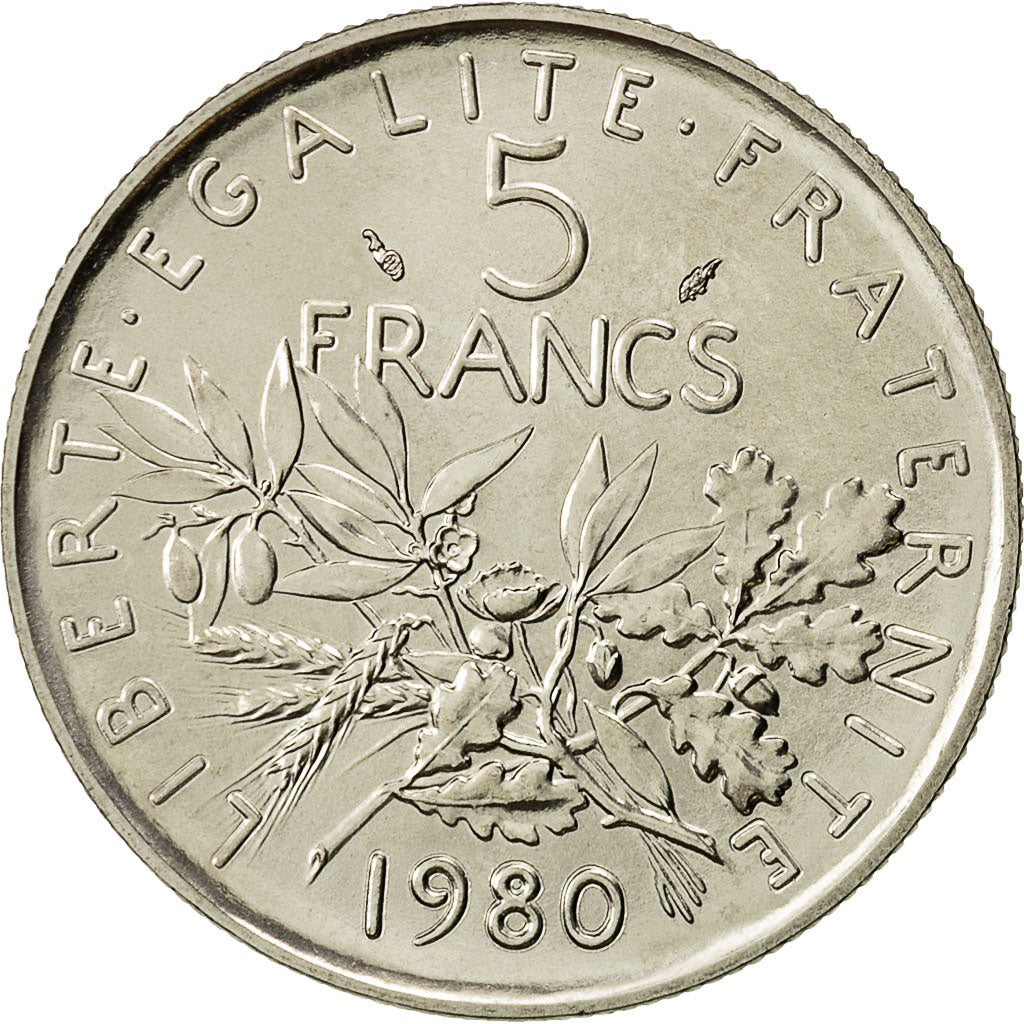 Coin, France, Semeuse, 5 Francs, 1980, Paris, MS(65-70), Nickel Clad