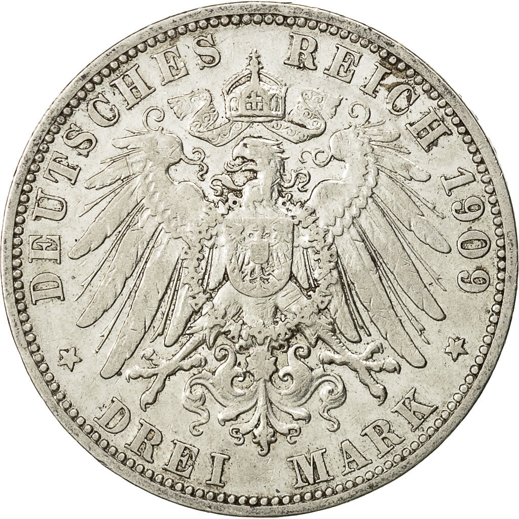 Coin, German States, PRUSSIA, Wilhelm II, 3 Mark, 1909, Berlin, EF(40-45)