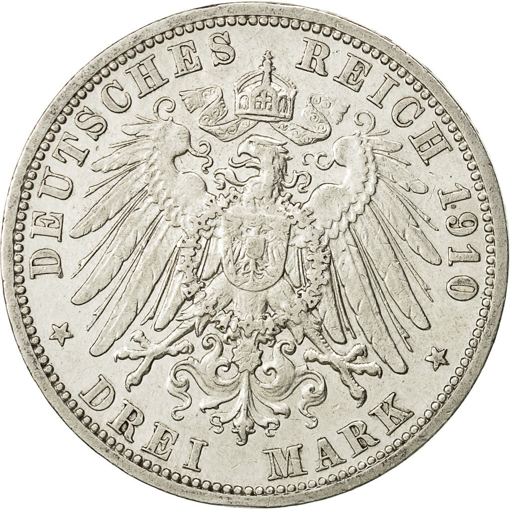 Coin, German States, PRUSSIA, Wilhelm II, 3 Mark, 1910, Berlin, EF(40-45)