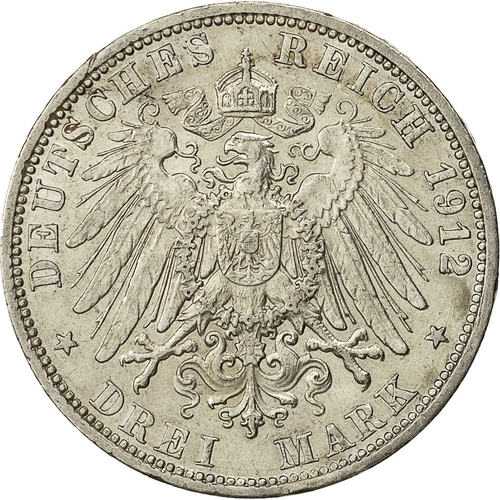 Coin, German States, PRUSSIA, Wilhelm II, 3 Mark, 1912, Berlin, EF(40-45)