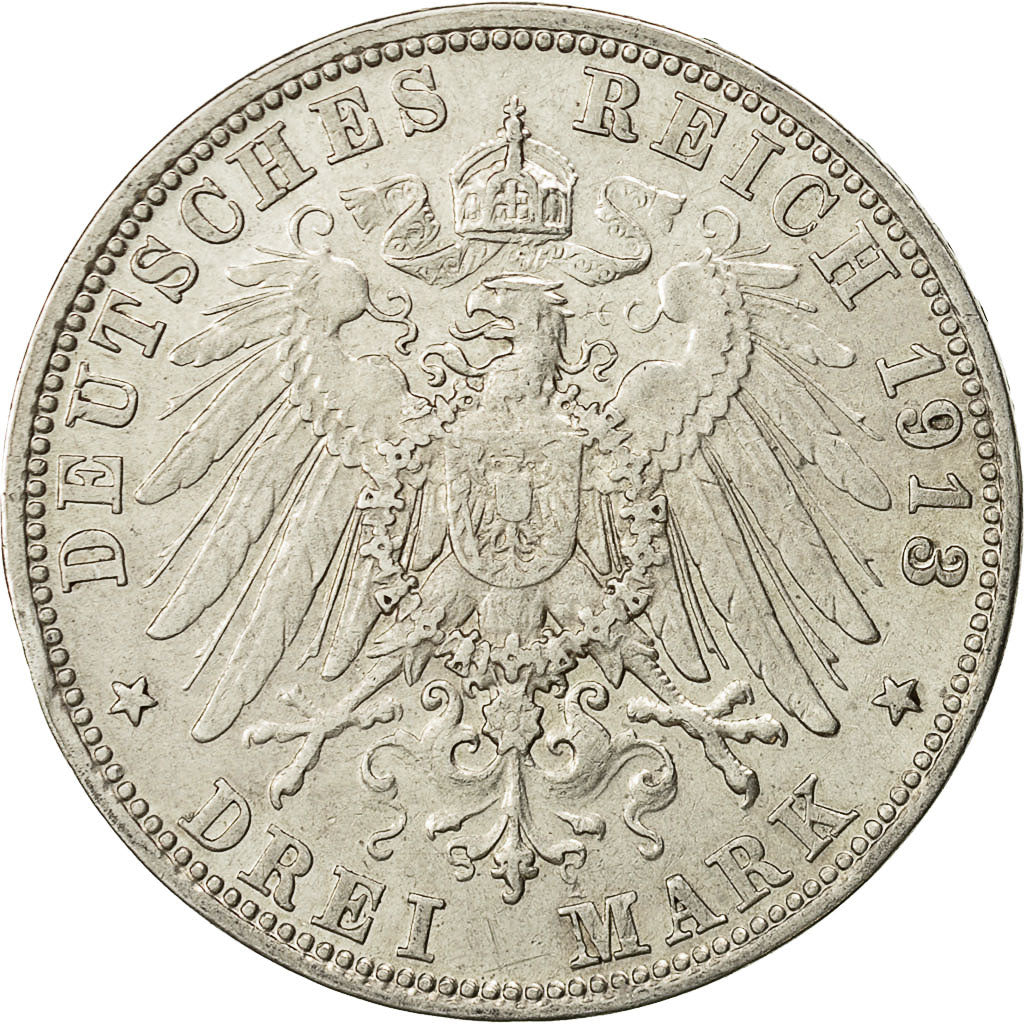 Coin, German States, BAVARIA, Otto, 3 Mark, 1913, Munich, EF(40-45), Silver