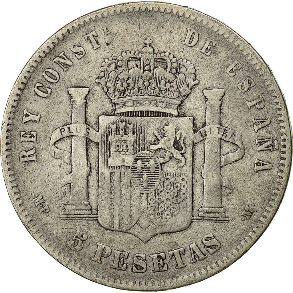 Coin, Spain, Alfonso XIII, 5 Pesetas, 1888, VF(30-35), Silver, KM:689