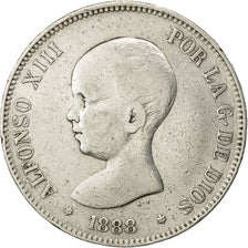 Coin, Spain, Alfonso XIII, 5 Pesetas, 1888, VF(30-35), Silver, KM:689
