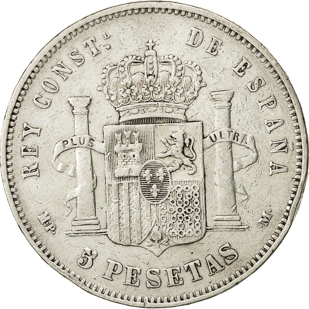 Coin, Spain, Alfonso XIII, 5 Pesetas, 1888, VF(30-35), Silver, KM:689