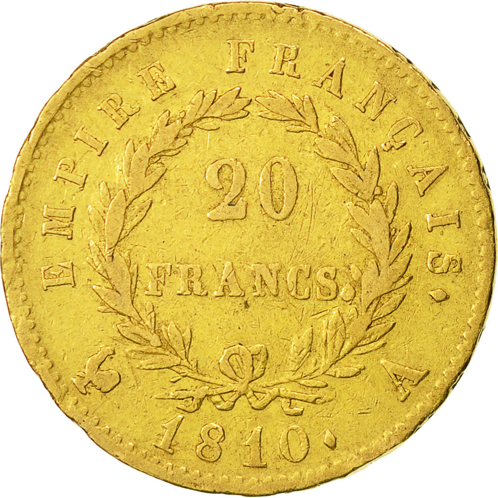 Coin, France, Napoléon I, 20 Francs, 1810, Paris, VF(30-35), Gold, KM:695.1