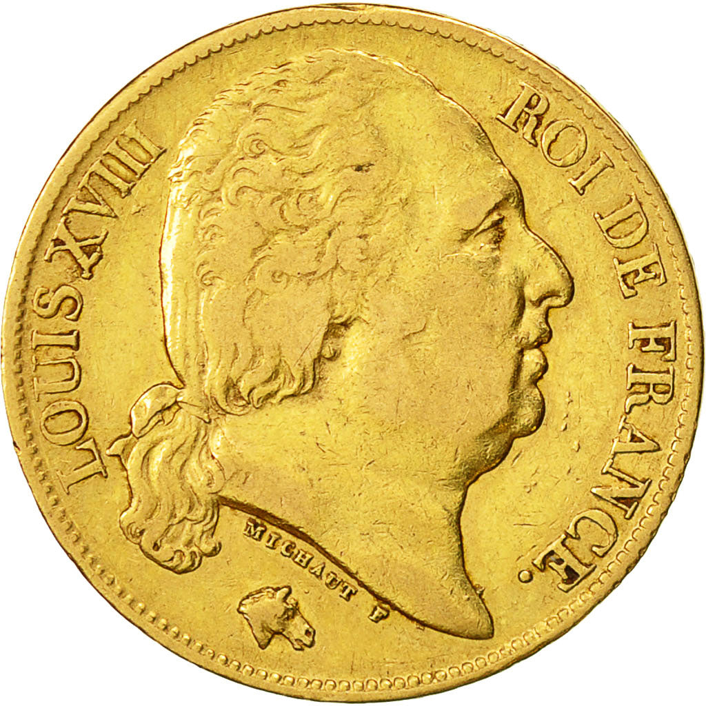 Coin, France, Louis XVIII, Louis XVIII, 20 Francs, 1822, Paris, VF(30-35), Gold