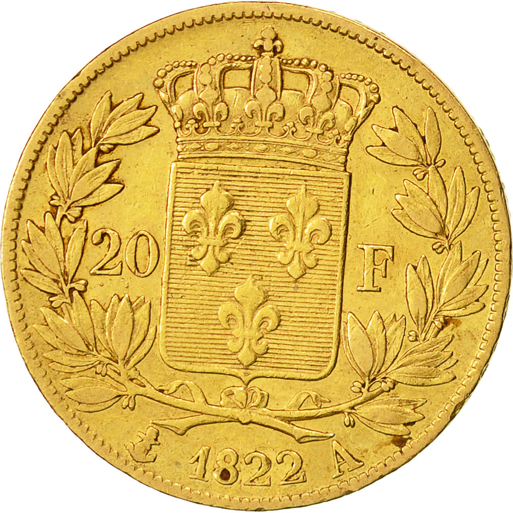 Coin, France, Louis XVIII, Louis XVIII, 20 Francs, 1822, Paris, VF(30-35), Gold