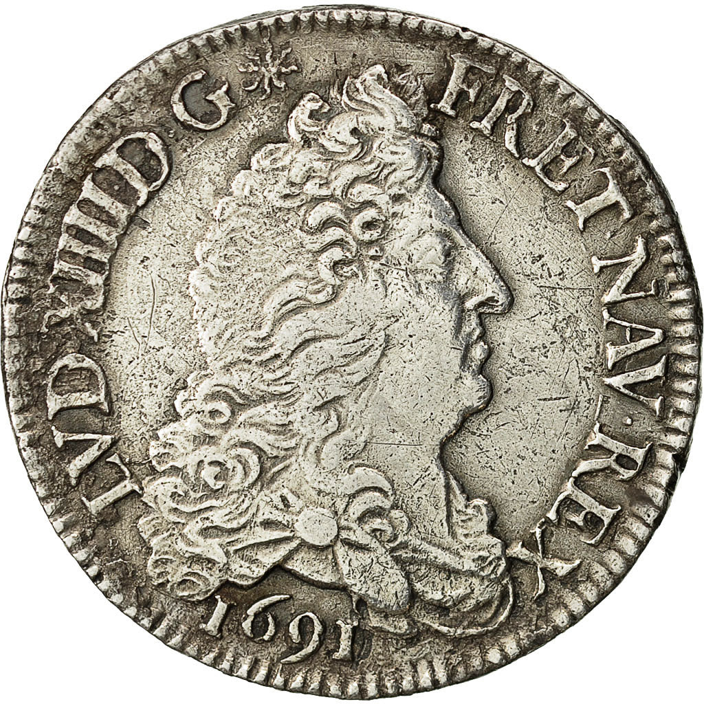 Monnaie, France, Louis XIV, 1/2 Écu aux 8 L, 1/2 Ecu, 1691, Paris, TTB, Argent