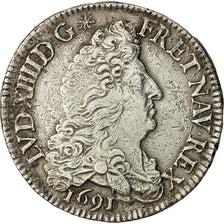 Monnaie, France, Louis XIV, 1/2 Écu aux 8 L, 1/2 Ecu, 1691, Paris, TTB, Argent