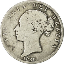 Moneda, Gran Bretaña, Victoria, 1/2 Crown, 1886, BC, Plata, KM:756