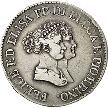 Moneda, Estados italianos, LUCCA, Felix and Elisa, 5 Franchi, 1805, BC+, Plata