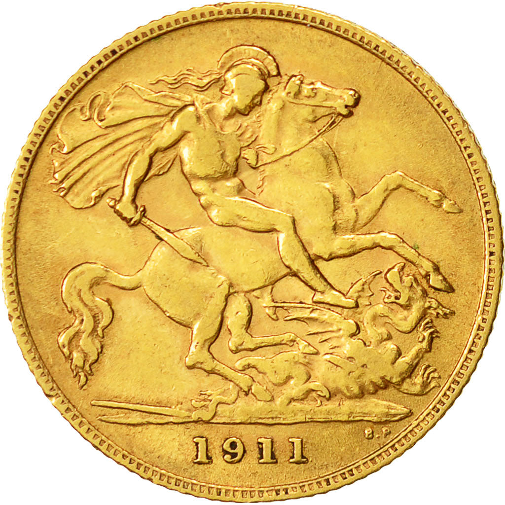 Coin, Great Britain, George V, 1/2 Sovereign, 1911, AU(50-53), Gold, KM:819