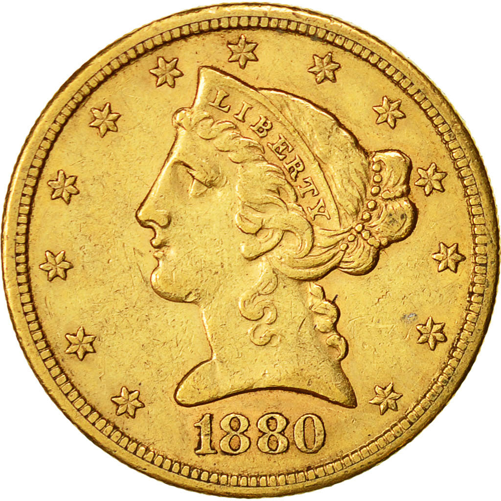 Coin, United States, Coronet Head, $5, Half Eagle, 1880, U.S. Mint, San