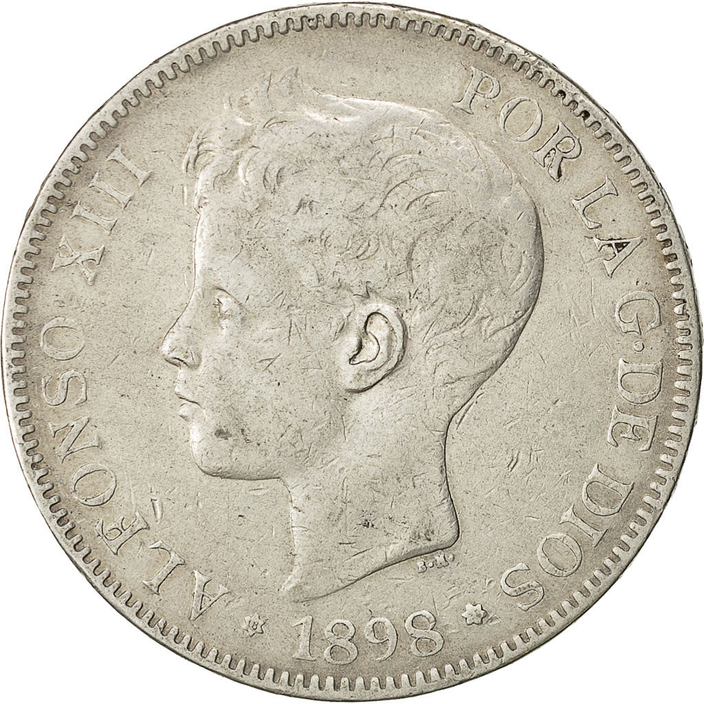 Coin, Spain, Alfonso XIII, 5 Pesetas, 1898, EF(40-45), Silver, KM:707