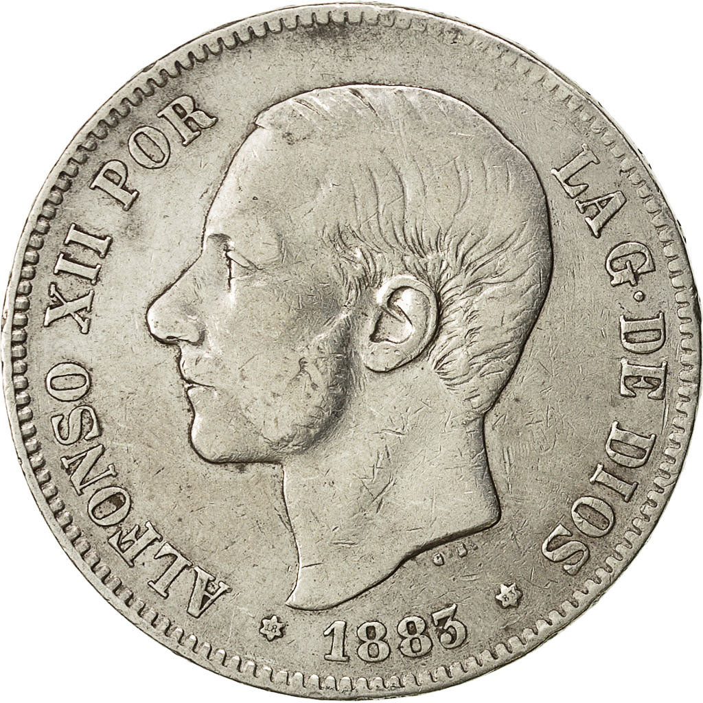 Coin, Spain, Alfonso XII, 5 Pesetas, 1883, EF(40-45), Silver, KM:688