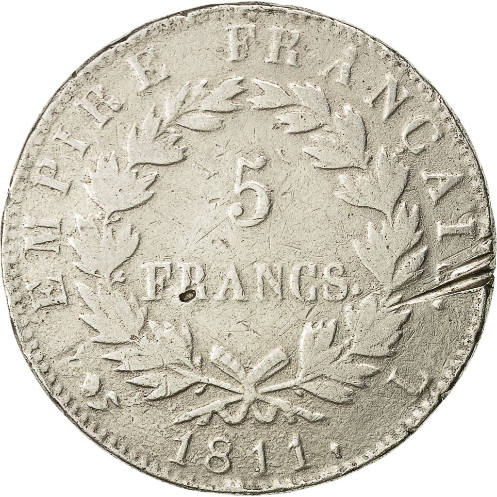 Coin, France, Napoléon I, 5 Francs, 1811, Bayonne, VG(8-10), Silver, KM:694.9