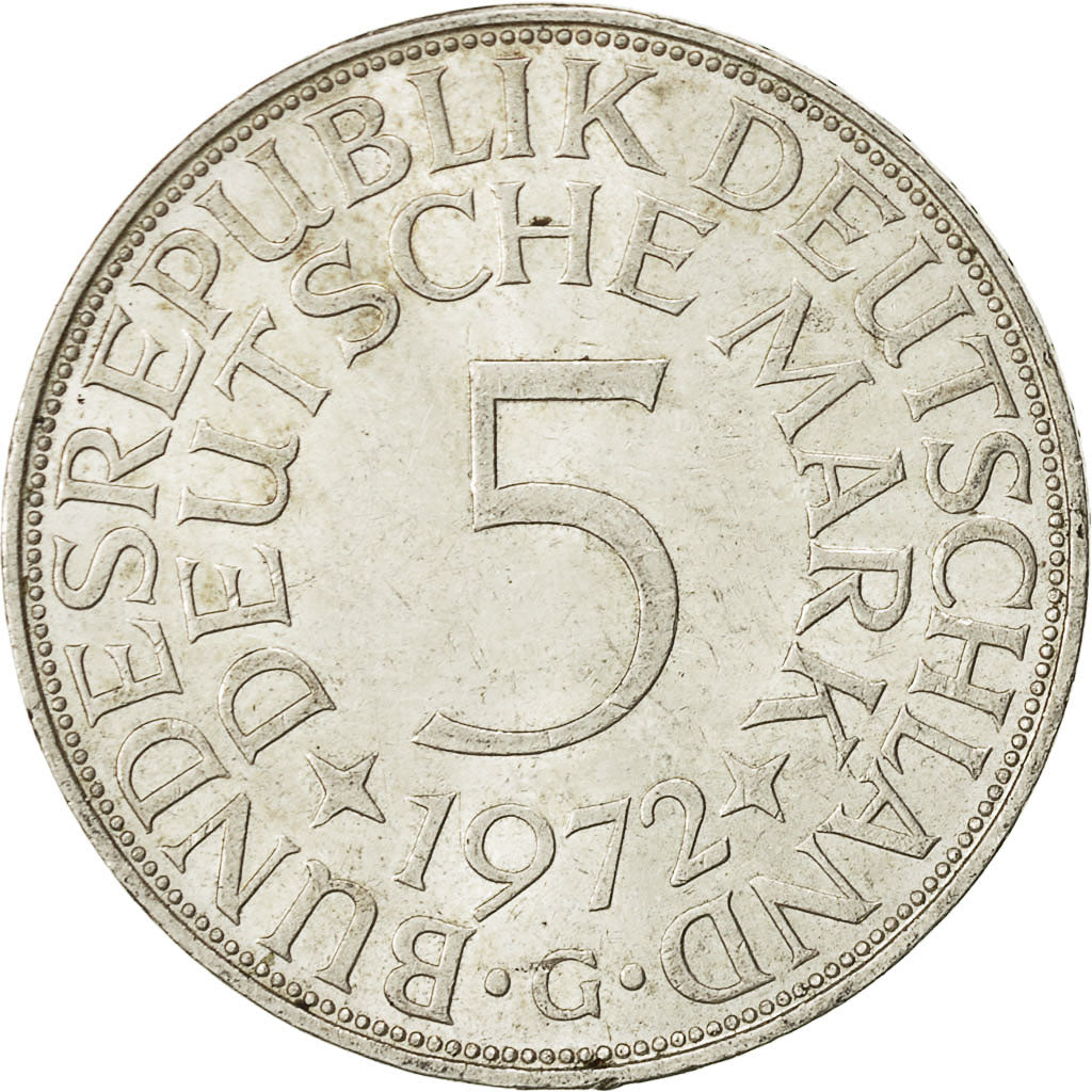 Coin, GERMANY - FEDERAL REPUBLIC, 5 Mark, 1972, Karlsruhe, AU(50-53), Silver