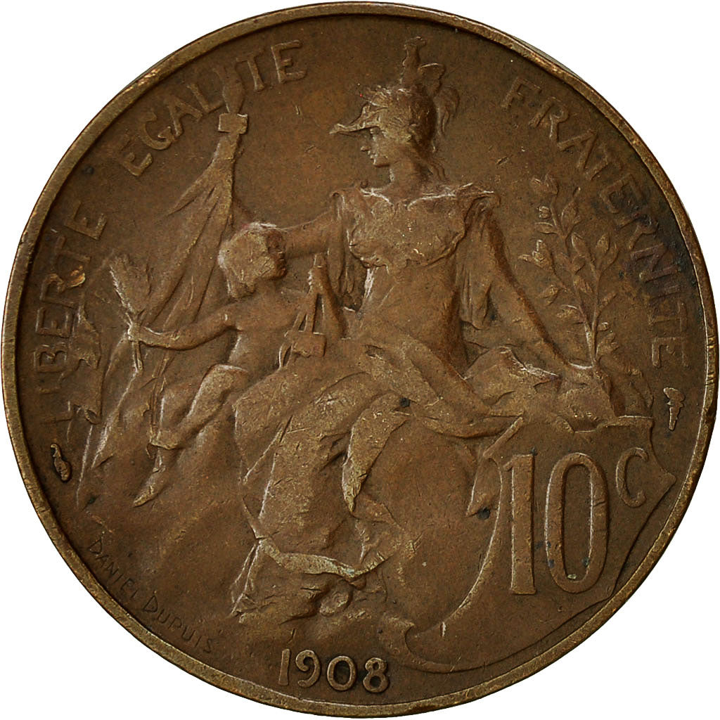 Coin, France, Dupuis, 10 Centimes, 1908, Paris, EF(40-45), Bronze, KM:843