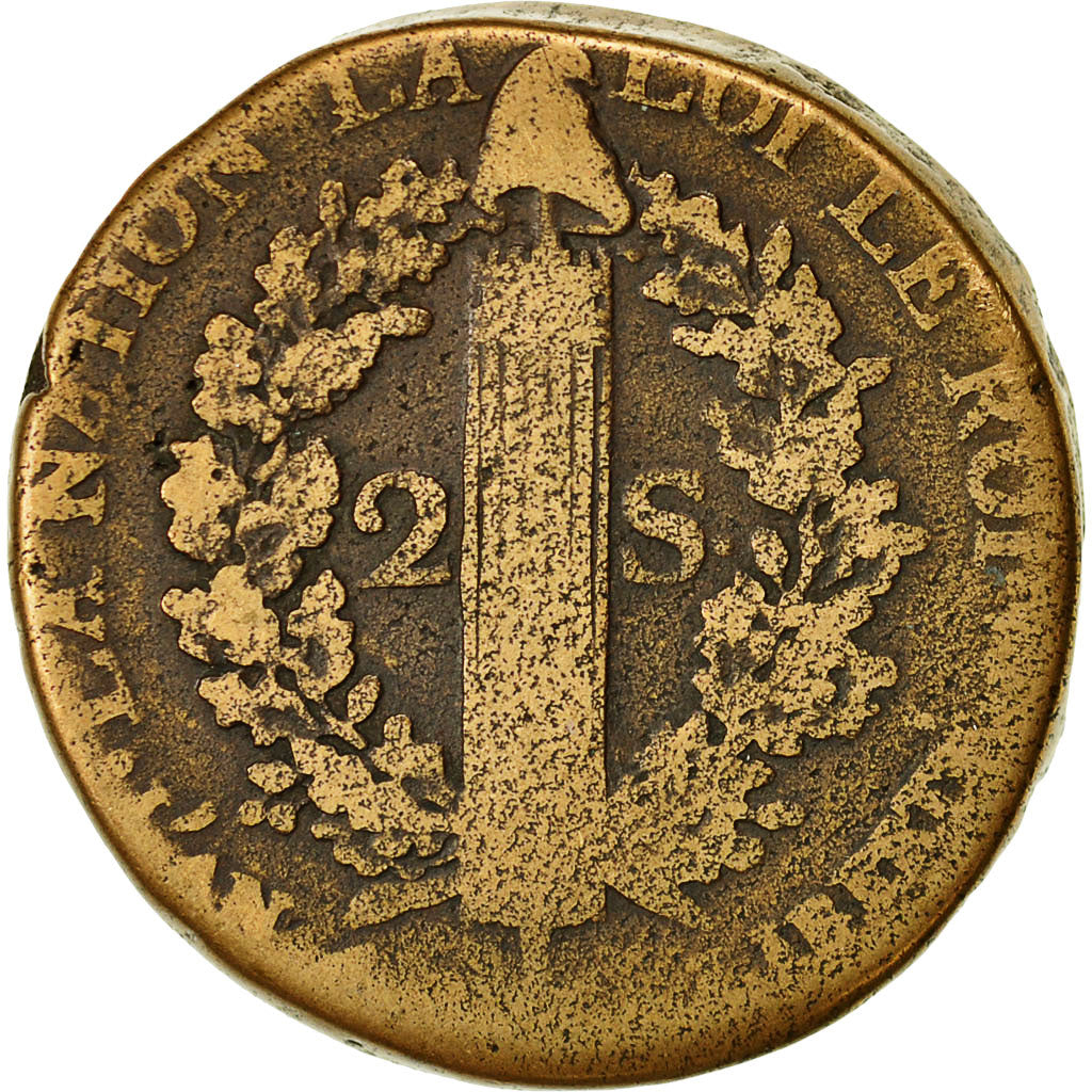 Coin, France, 2 sols françois, 2 Sols, 1792, Metz, F(12-15), Bronze, KM:603.2