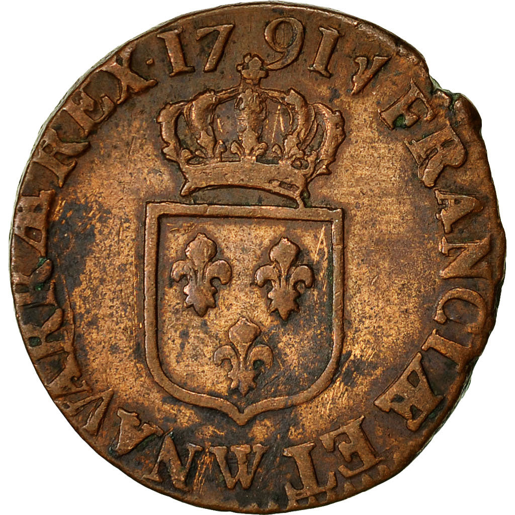 Coin, France, Louis XVI, 1/2 Sol ou 1/2 sou, 1/2 Sol, 1791, Lille, EF(40-45)