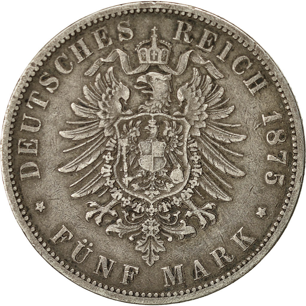 Coin, German States, PRUSSIA, Wilhelm I, 5 Mark, 1875, Hannover, EF(40-45)