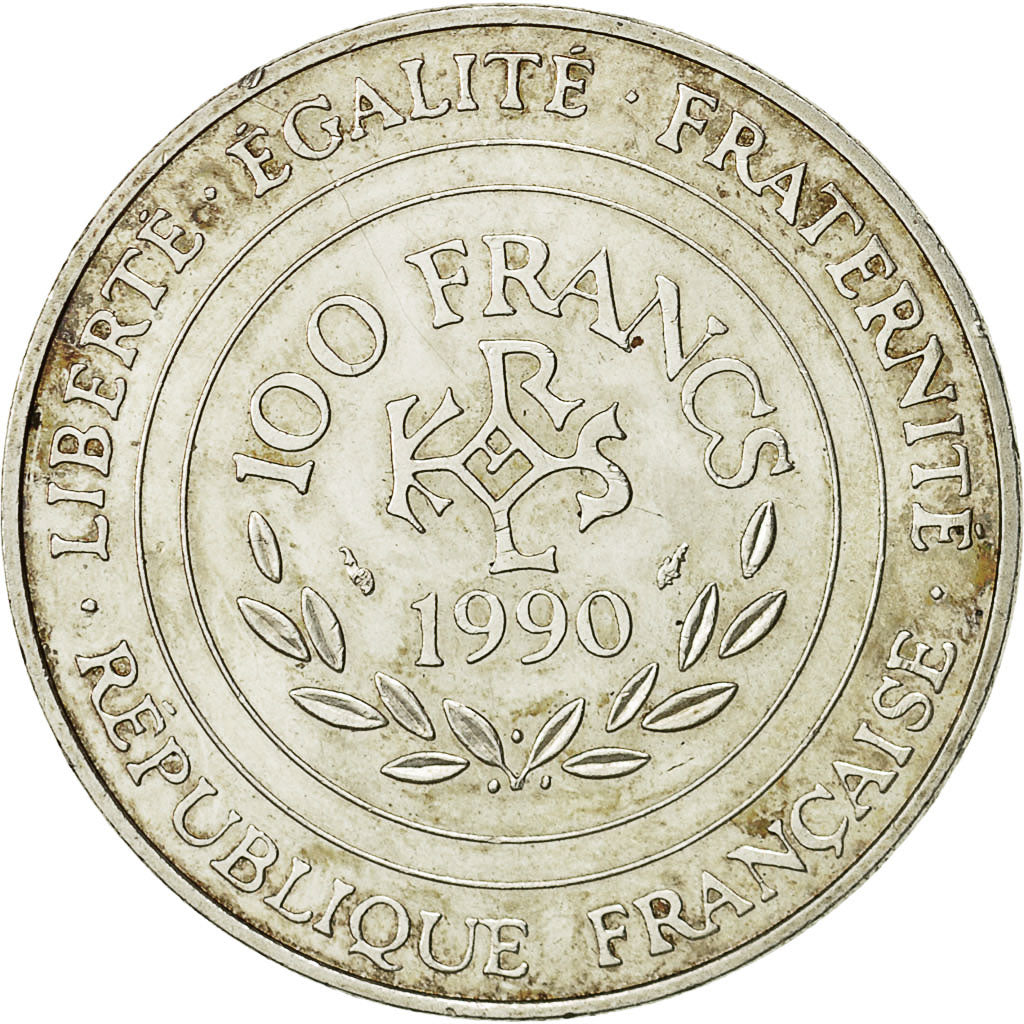 Coin, France, Charlemagne, 100 Francs, 1990, AU(55-58), Silver, KM:982